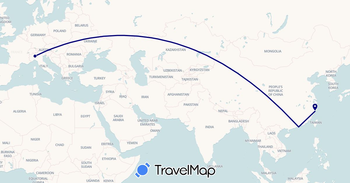 TravelMap itinerary: driving in China, Italy (Asia, Europe)